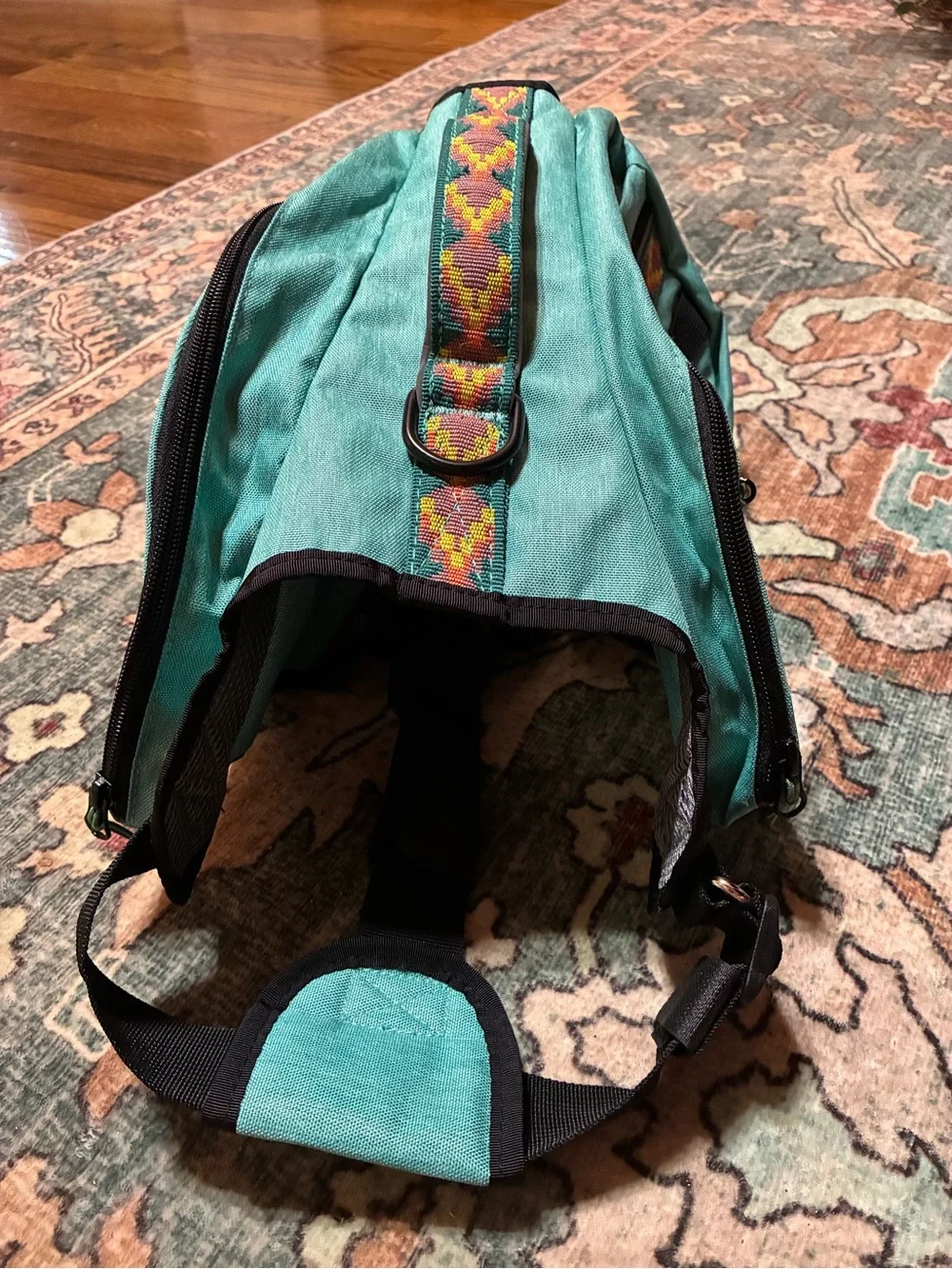 Wilder dog brand Teal Dog Harness Bag with Decorative Trim - amazing shape!